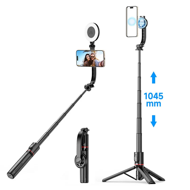 L20 BT Mini Telescopic Selfie Stick for iPhone Foldable Tripod with Fill Light & Magnetic