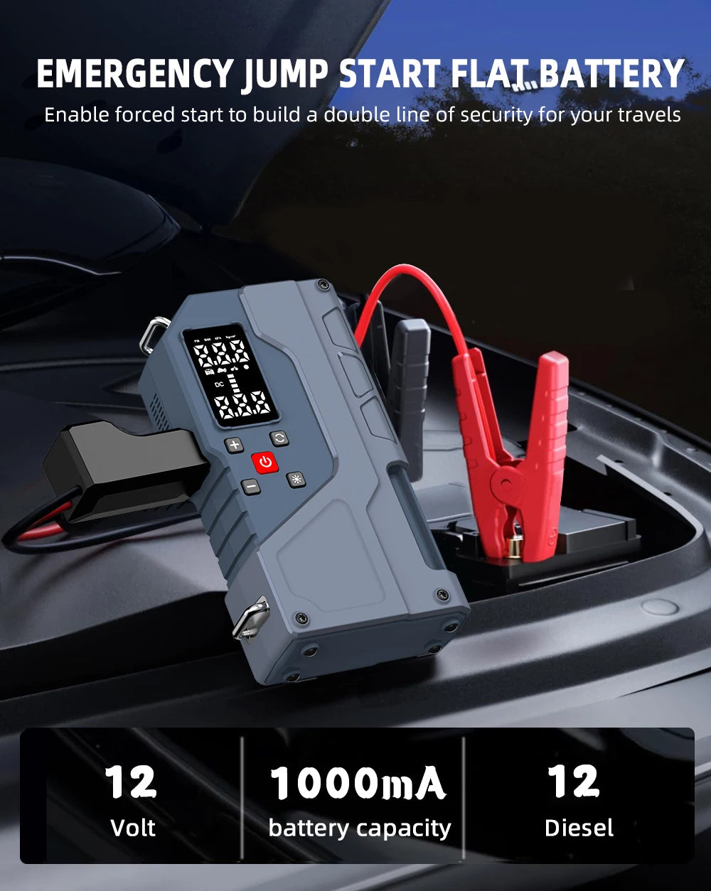 Portable Tire Inflator Air Compressor with Jump Starter Air Pump with Digital Pressure