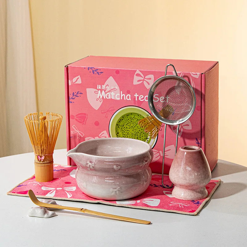Chinese New Eco-Friendly Pink Whisk Mixing Kits Matcha Gift Set 5pcs Set Matcha Tea Set