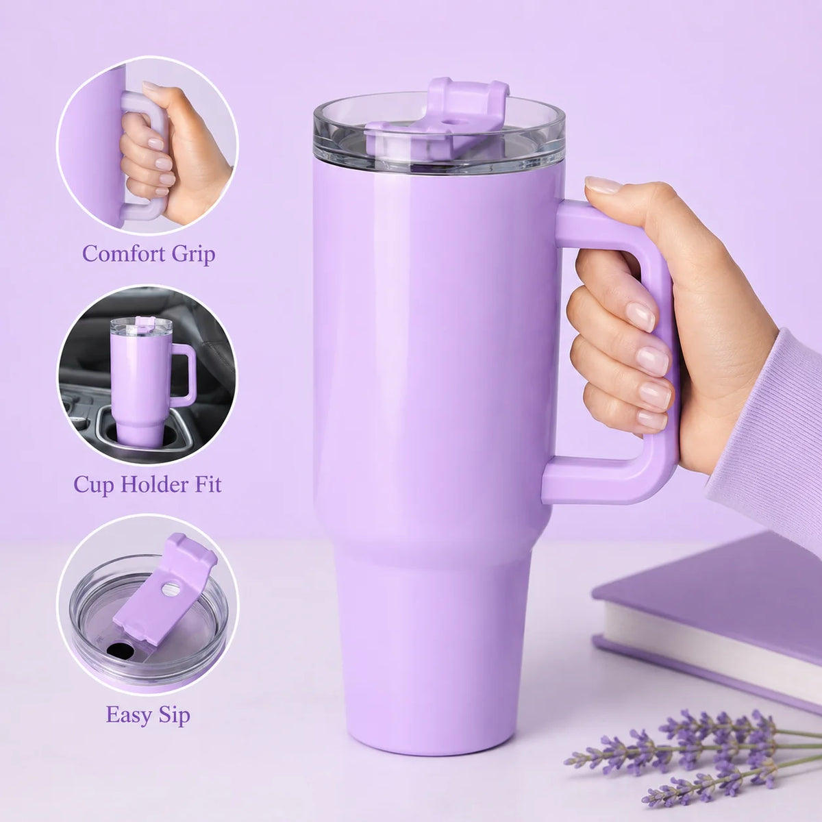 40Oz Stainless Steel Tumbler with Handle Insulated Tumbler Stainless Steel Cup Custom Cups