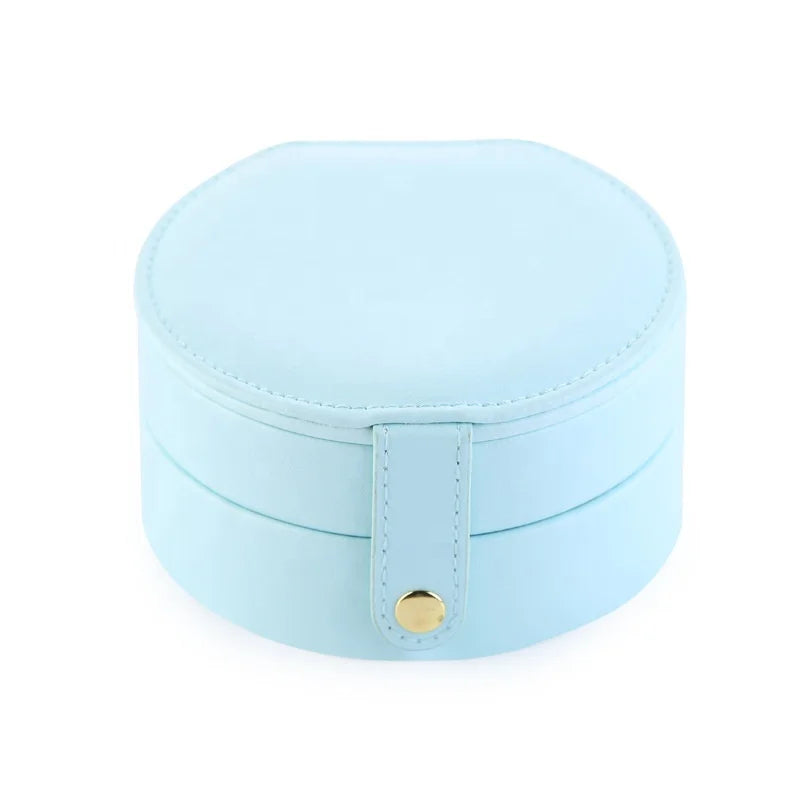 Pu Leather Portable Round Jewelry Box Small Travel Jewellery Organizer Necklace Box Ring