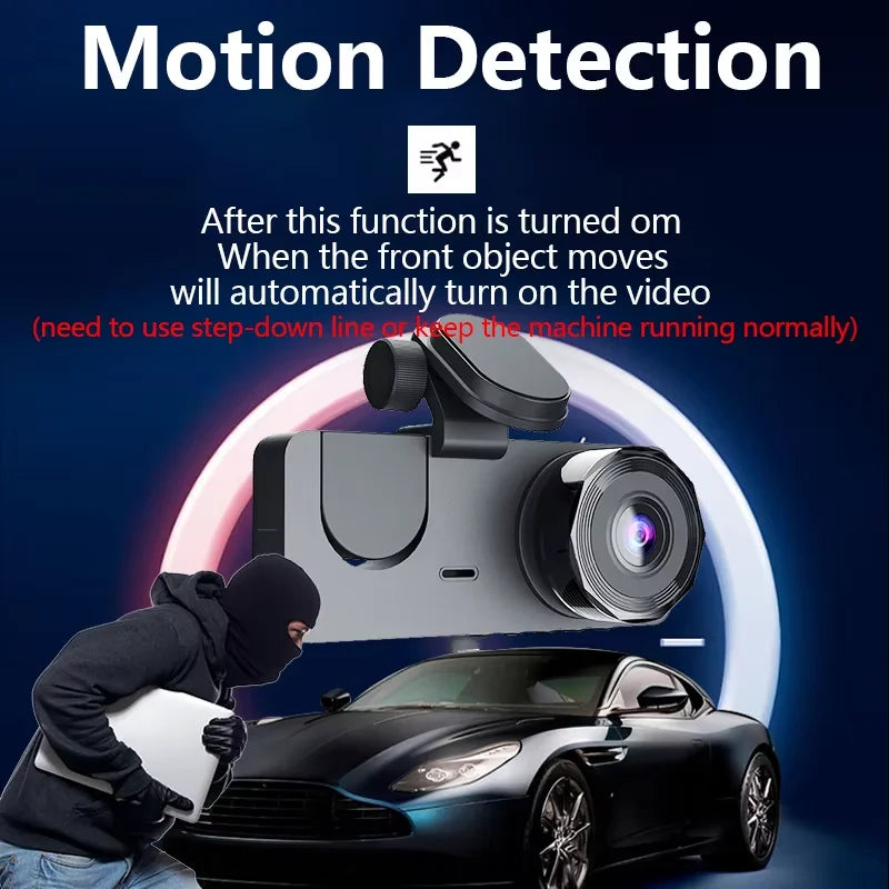 Three Lens 1080p HD Dash Cam with TF Card Recording Loop Front/Rear & Rear View Video