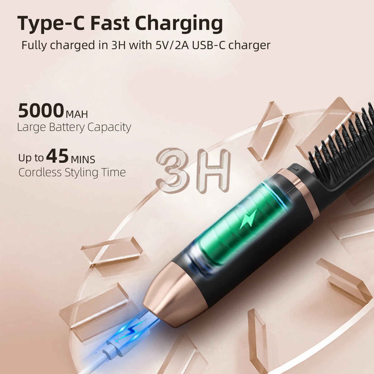 Professional Hair Straightener Rechargeable Fast Heater Beard Straightening Comb Electric