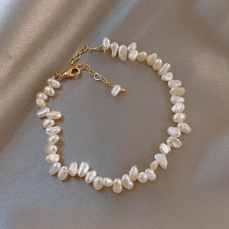 Elegant 18k Gold Plated Stainless Steel Chain Baroque Small Rice Grain Irregular Shaped