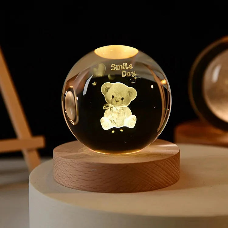 Projector 3D Night Lights Crystal Ball Music Box Customized Heart Rotate Animation Figure