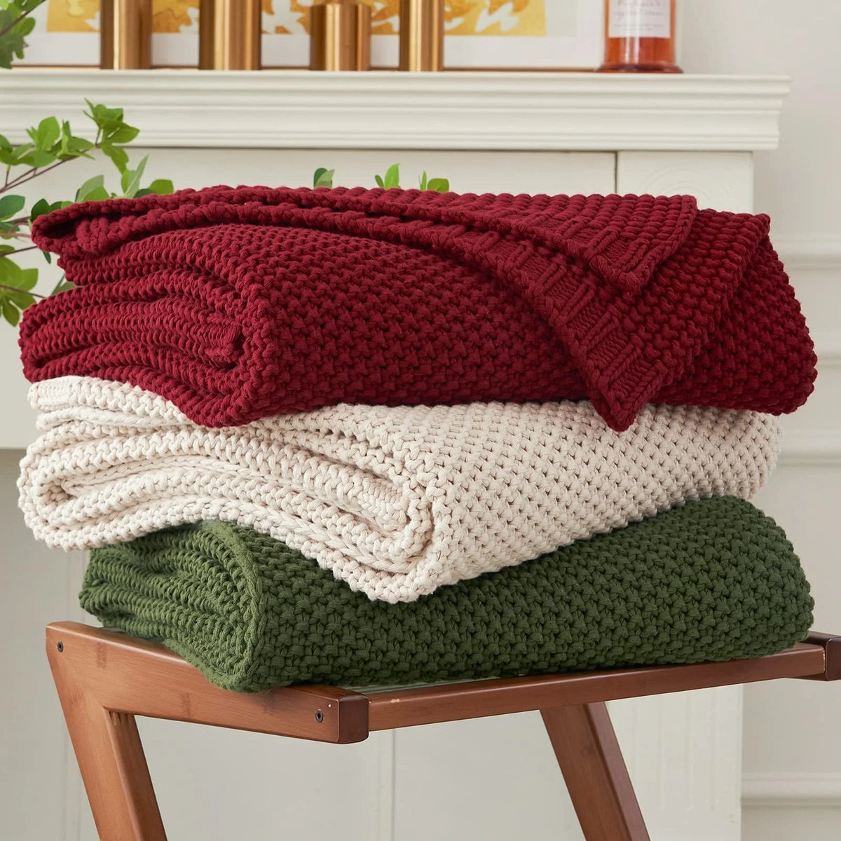 Chunky Cable Knit Throw Blanket for Bedding Couch Sofa Home Decor