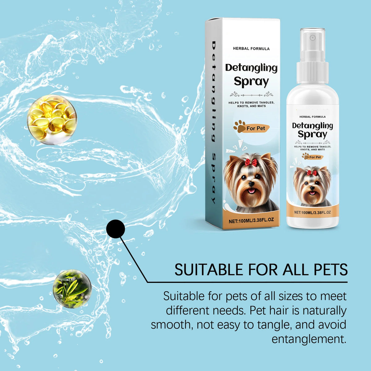 100ml Pet Hair Care Spray Long-Lasting Fluffy Nourishing No Static Combing Smooth Hair