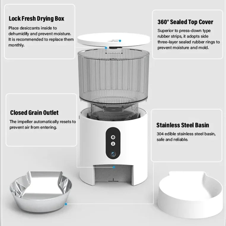 3L Smart Automatic Pet Feeder with HD Camera WiFi APP Control Voice Recorder Timed Food