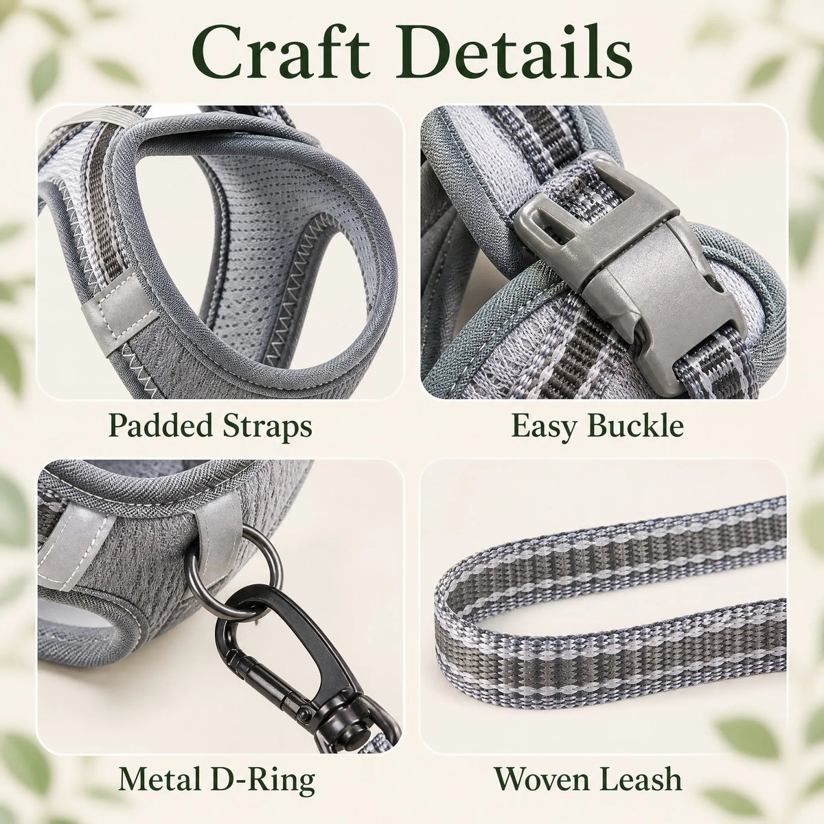 Dog and Cat Harness Leash Set No Pull Y for Dogs and Cats Solid Color Mesh Padded