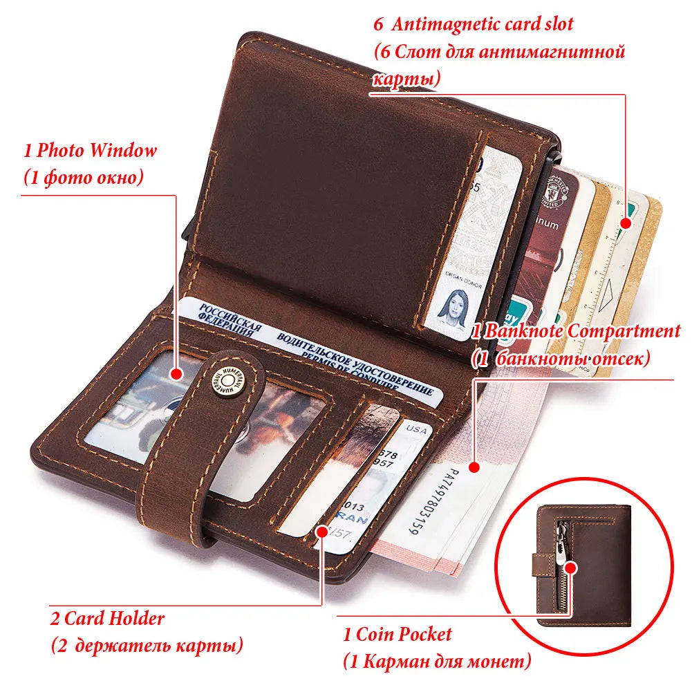 Unisex Fashion Purse Minimalist Aluminum Rfid Wallet Pop Up Credit Card Leather Custom