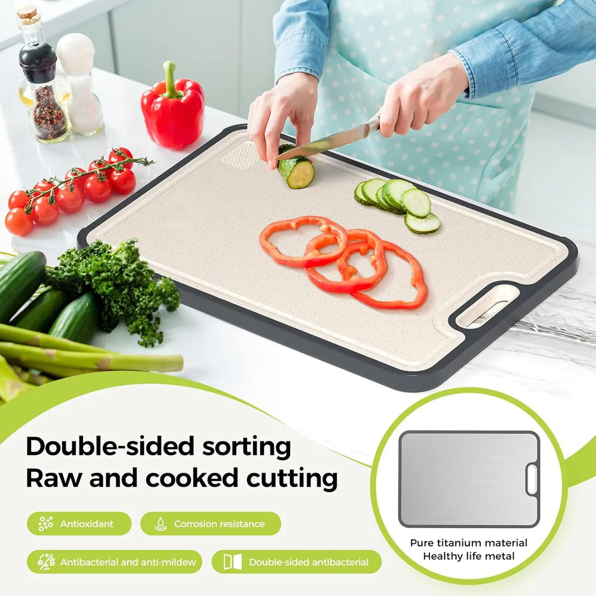 Double Sided Food Grade Pure Titanium Cutting Board with Antimicrobial and Built-in