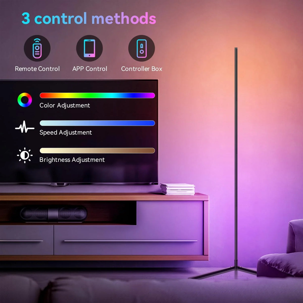 60 Inch RGB LED Corner Floor Lamp, Modern Standing Lamp for Living Room Bedroom Game Room