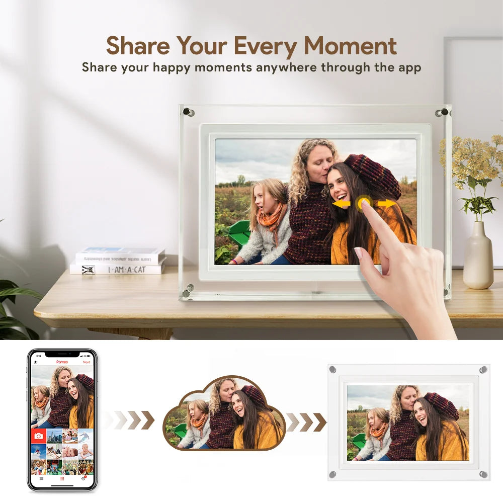 WiFi 10.1 Inch Smart Cloud Picture Frame With 1280x800 IPS Touch Screen Auto-Rotate Share