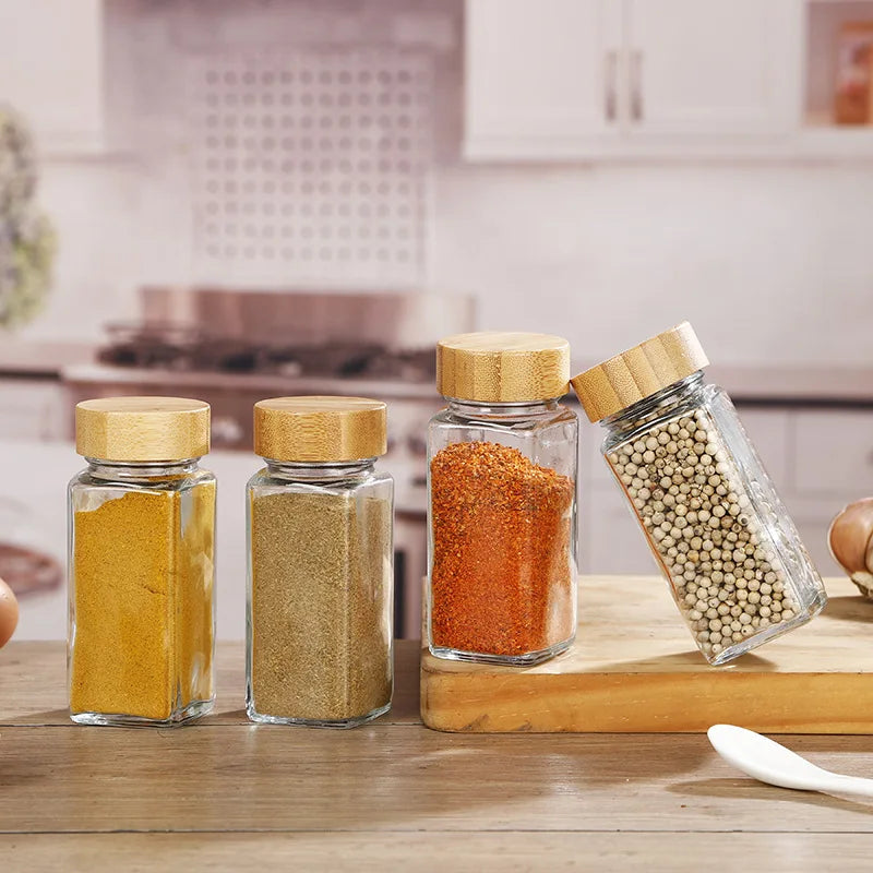 12Pcs Spice Jars 4OZ Glass Seasoning Jars Bamboo Lids Airtight Sealing With Label