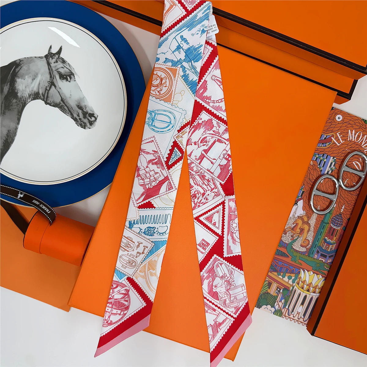 5*86 Cm Neck 100% Silk Scarf Custom Printing Scarves Designer Head Bag Women Stylish
