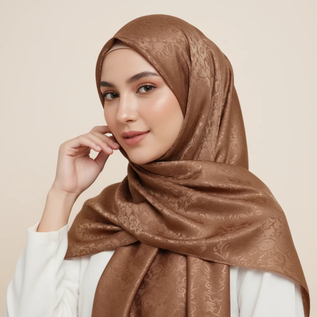New Solid Color Satin Jacquard Long Scarf Breathable Soft Faux Silk
