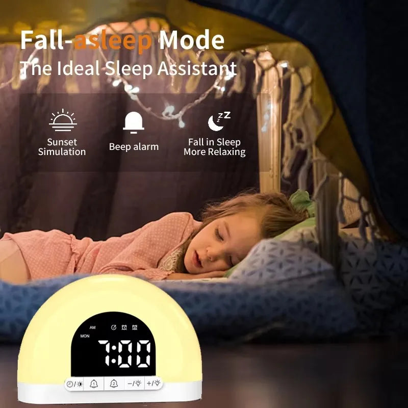 Digital Desk Table Sunrise Alarm Clock Wake Up Light Smart Electronic LED Simulated