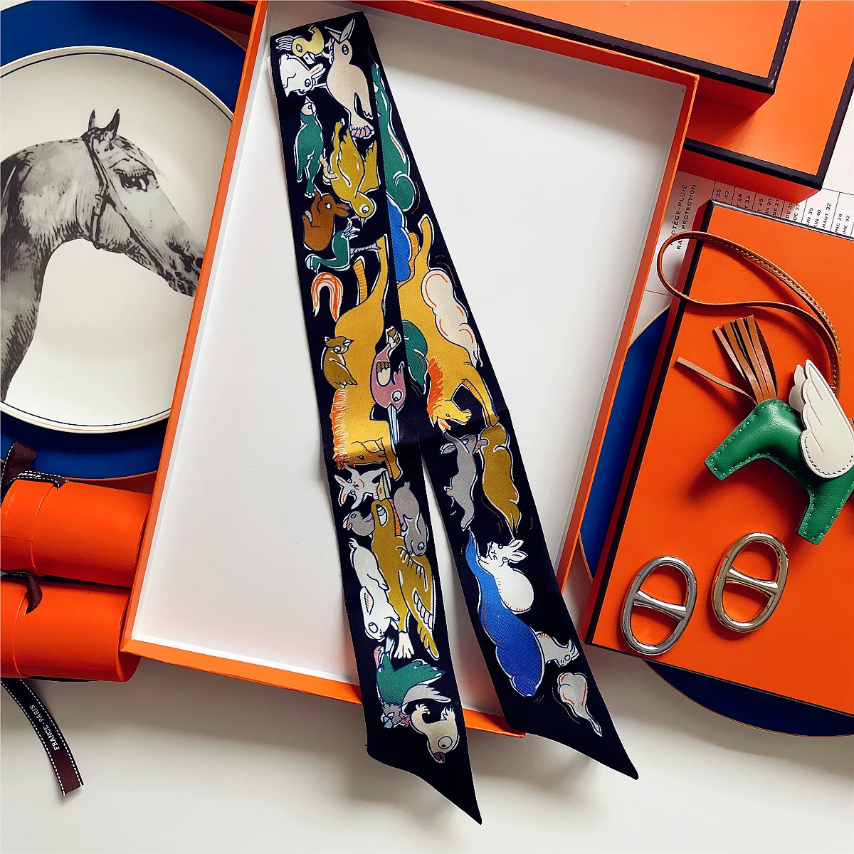 5*86 Cm Neck 100% Silk Scarf Custom Printing Scarves Designer Head Bag Women Stylish