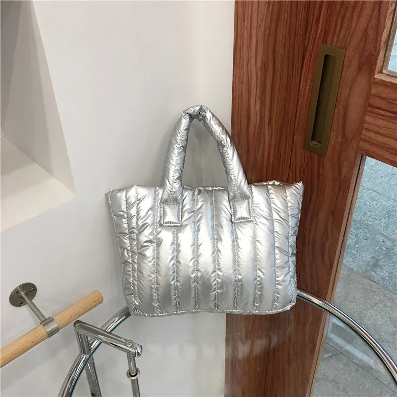 Simplicity Puffer Tote Bag Multiple Color Vertical Striped Quilted Puffer Handbag
