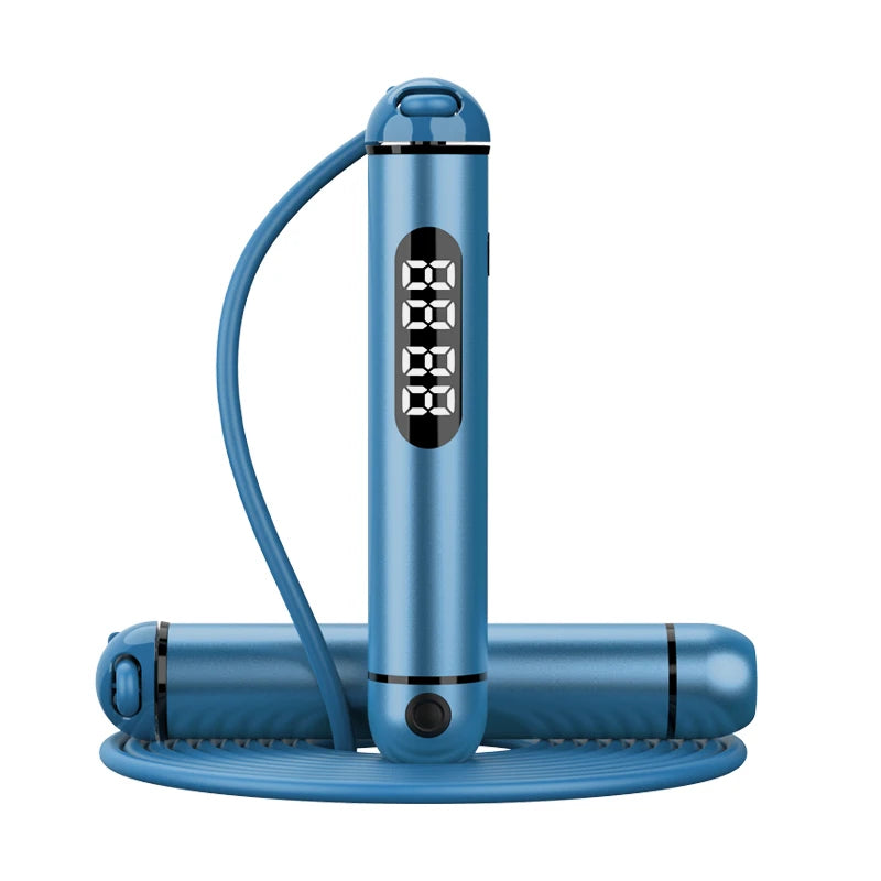 Electronic Metal Digital Skipping Rope With Adjustable PVC Wire Cordless Ball Smart Jump