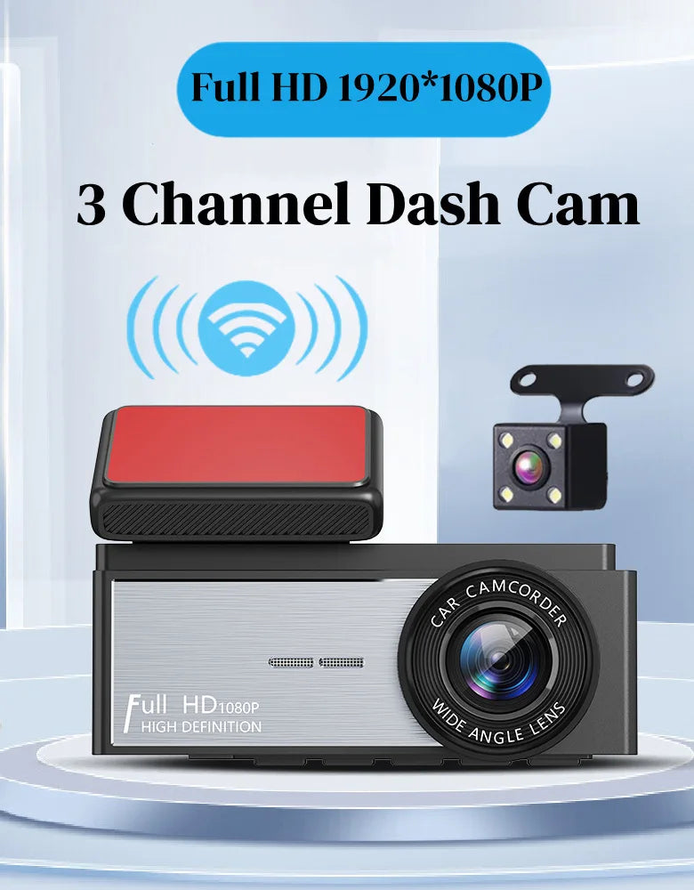3 Camera Dash Cam for Cars 1080P Video Recorder Front Camera Car DVR Rear View Camera