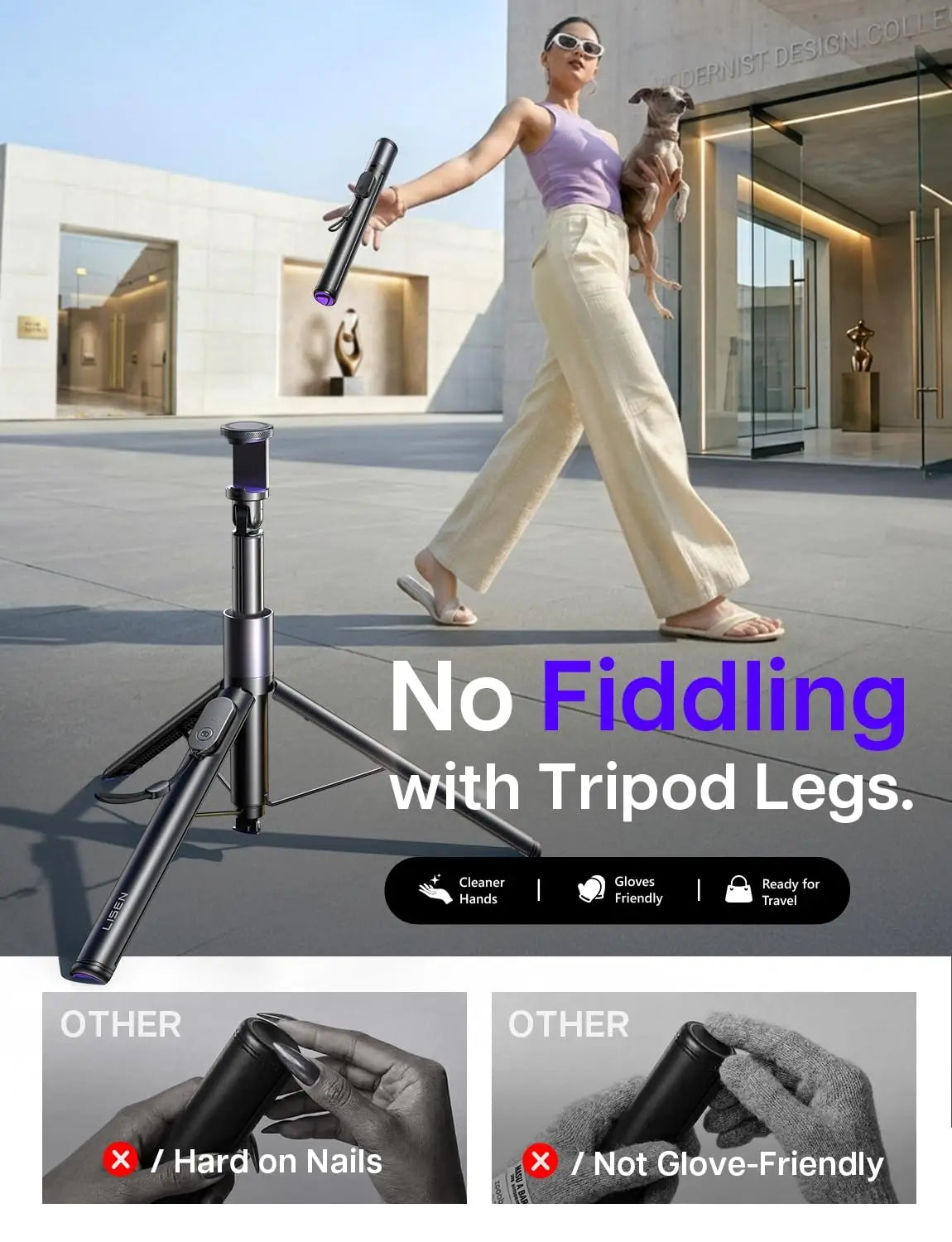 New 67" Selfie Stick Tripod Auto-Opening Cell Phone Stand Foldable Tripod for Video
