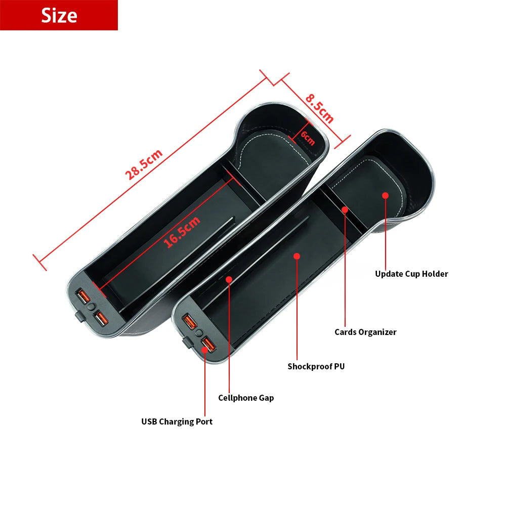 Auto Console Filler Side Car Seat Gap Pocket Organizer With Coin Organizer and Usb