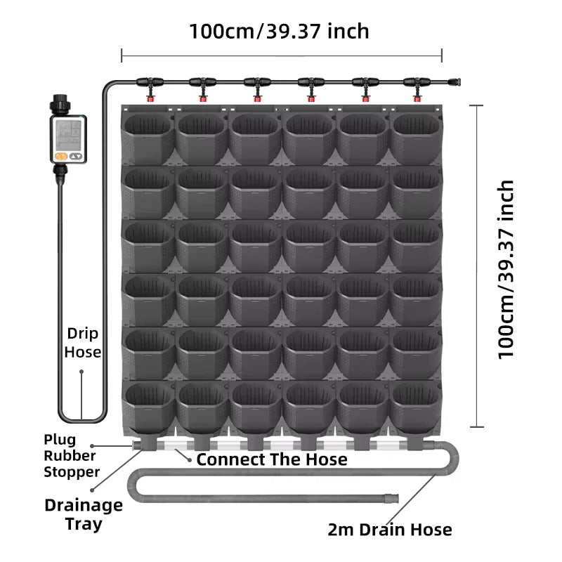 Naturix 5017 Vertical Garden Wall Planter Kit 1m2 36 Planting Pockets with Timer Drip