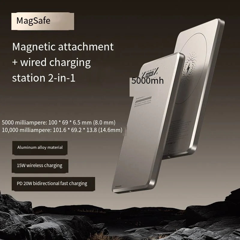 Metal Ultra-Thin Magnetic Power Bank 5000 Mah PD20W Wireless Fast Charging Compact Mobile