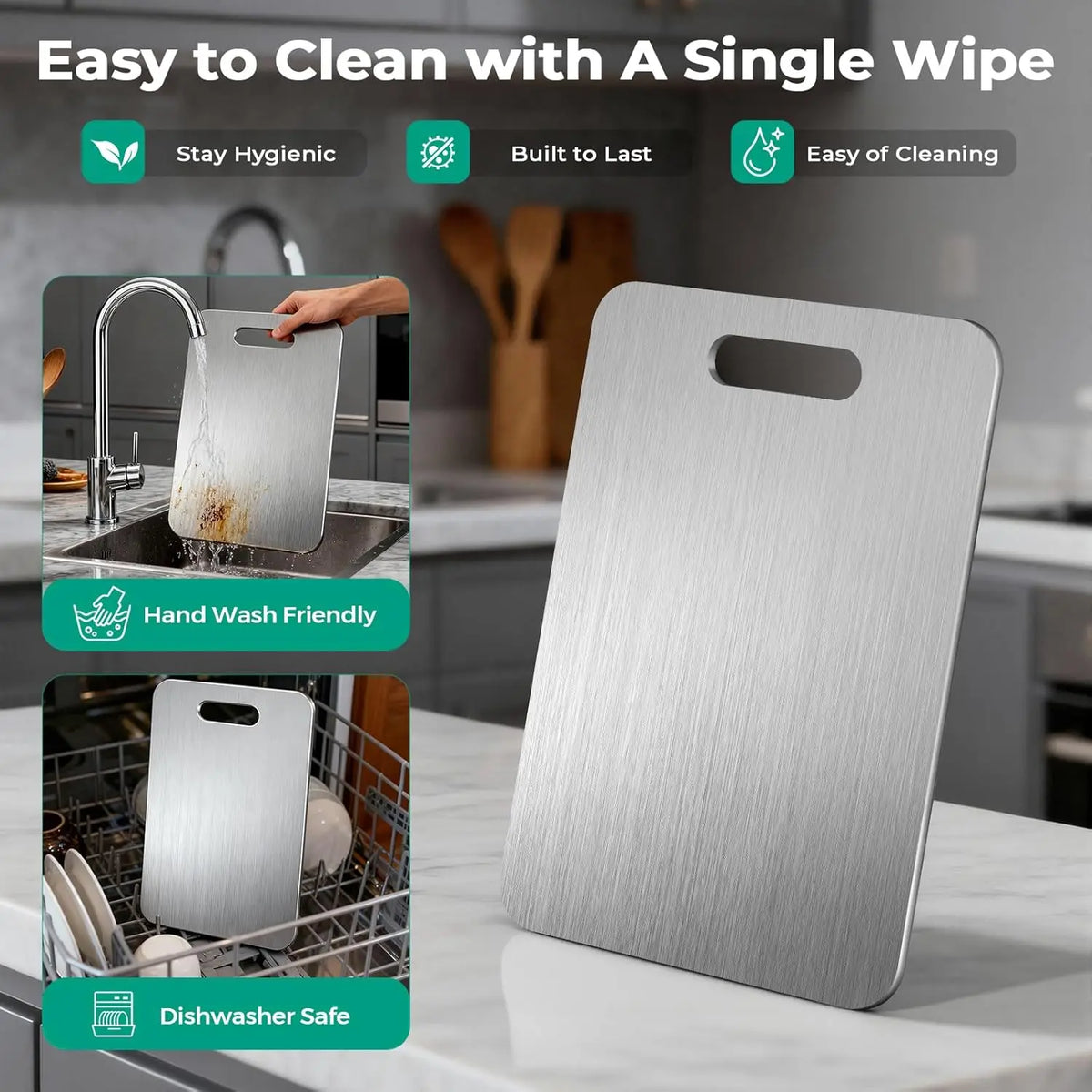 Pure Titanium Cutting Board Non-Toxic Antimicrobial Heat Resistant Durable Dishwasher