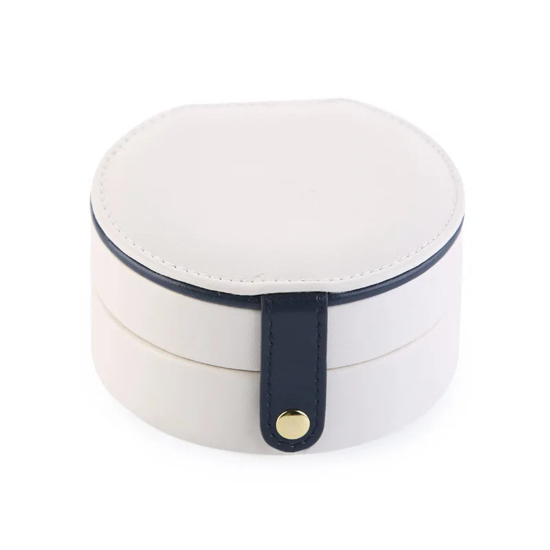 Pu Leather Portable Round Jewelry Box Small Travel Jewellery Organizer Necklace Box Ring