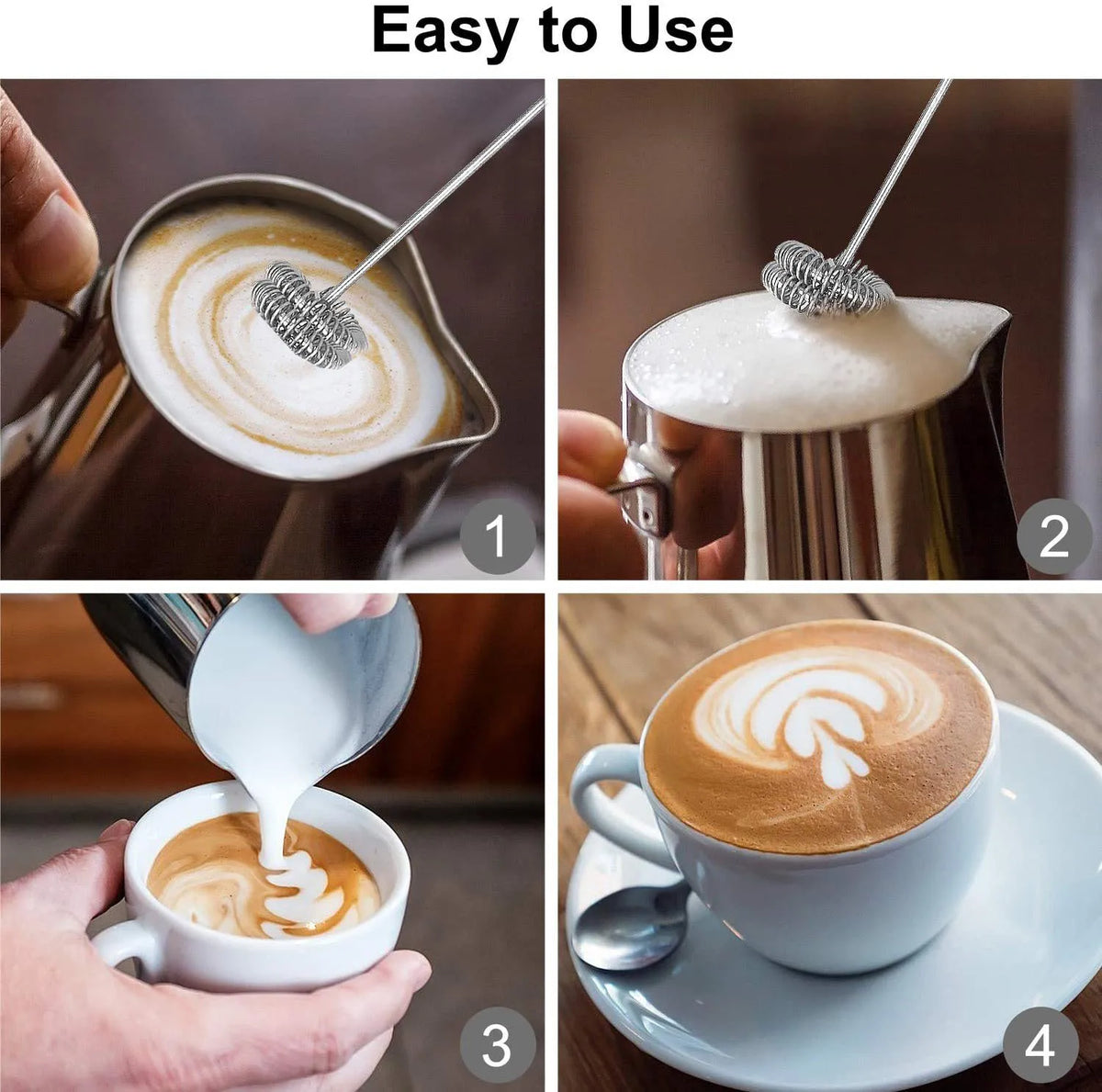 Milk Frother Rechargeable Handheld Electric Whisk Coffee Mixer With 3 Speed Adjustable