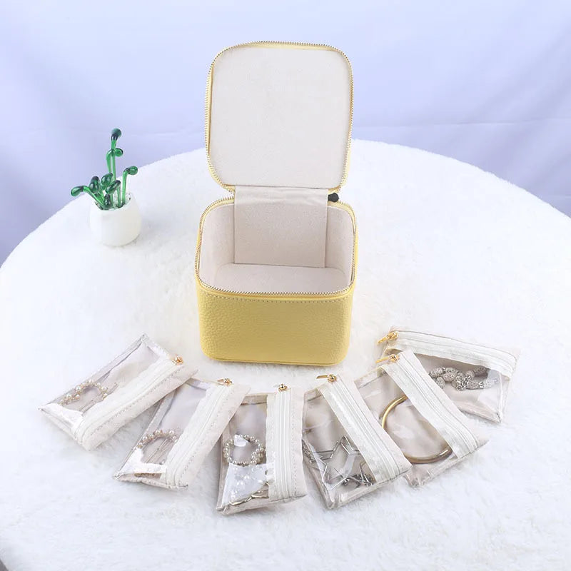 Handmade Craft Portable Travel Jewelry Organizer Box Multifunctional Square Mini Jewelry