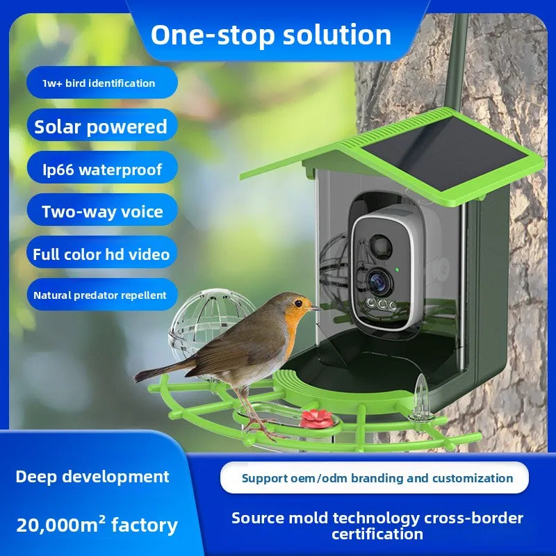 2K HD Camera Solar-Powered Automatic Bird Feeder Outdoor Waterproof AI Recognition Smart