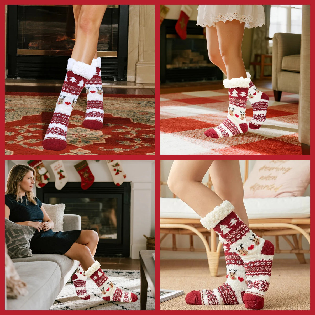 Christmas Stockings Big Size 2-Pack 18-Inch Extra Long Hand-Knitted Cotton Red/Green