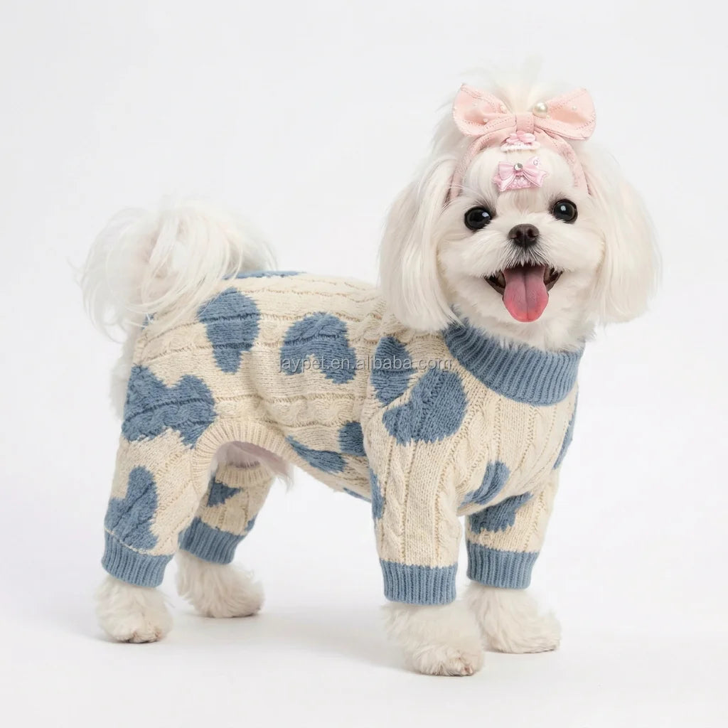 Military Cotton Dot Pattern Knitted Dog Sweater Four Leg Jacquard Warm Winter Puppy