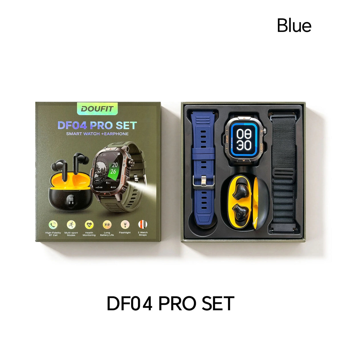 DF04 PRO Smart Watch Rugged SET Reloj Inteligente Dual Straps Outdoor Sport Flashlight