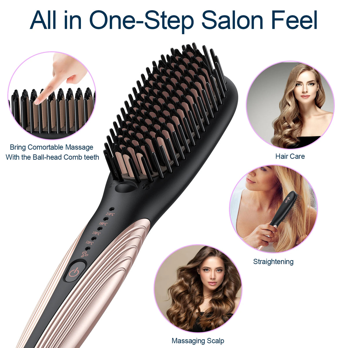 Professional Ionic Heating Hair Straightener Gold Brush Hair Iron 2 in 1 Beard