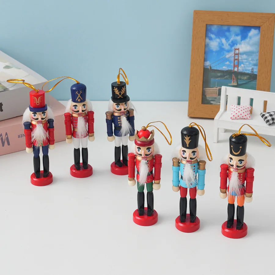 Wooden Nutcracker Soldier Figurine Set 6Pcs 12.5cm Hanging Ornaments Christmas Holiday