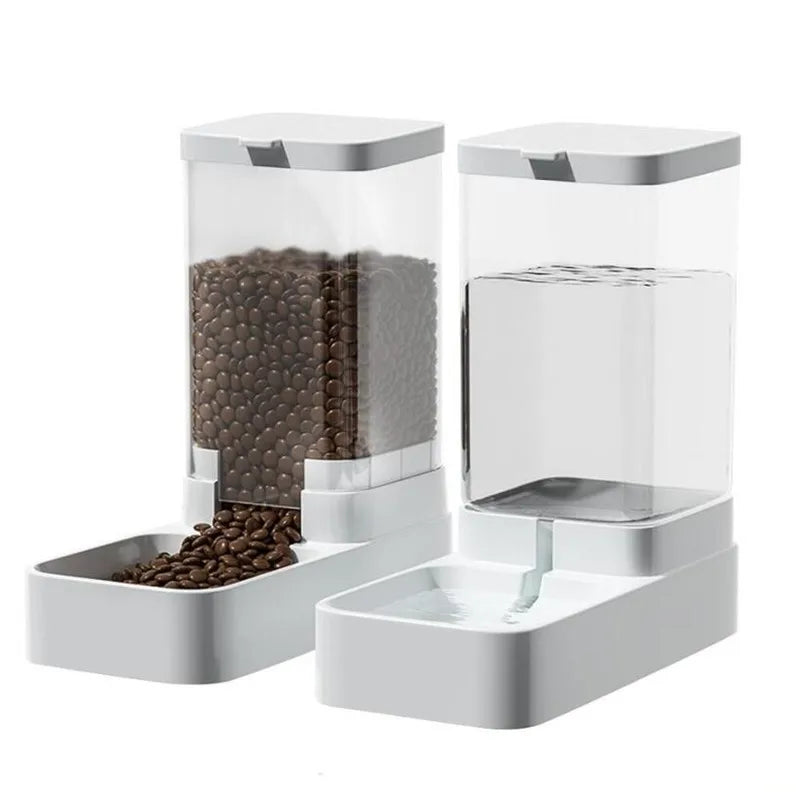 Automatic Dog Cat Feeder and Water Dispenser Set Gravity Pet Feeders Waterer Fountain