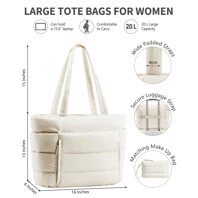 Lightweight Puffy Work Handbag Teacher Nurse Quilted Shoulder Bag Puffer Tote Bag