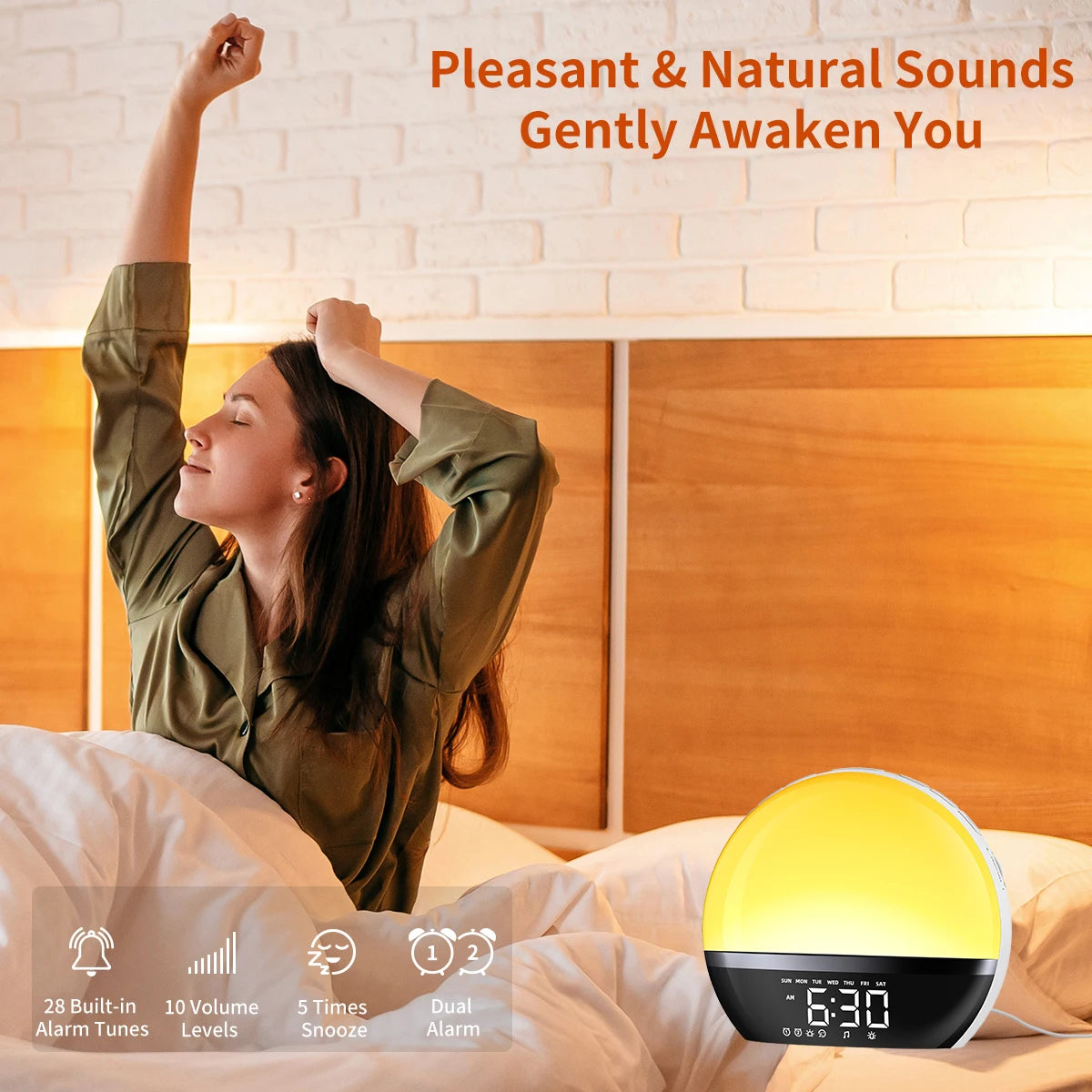 Snooze Colored Light Sunrise Wake Up Alarm Clock Wake-Up Light with Radio