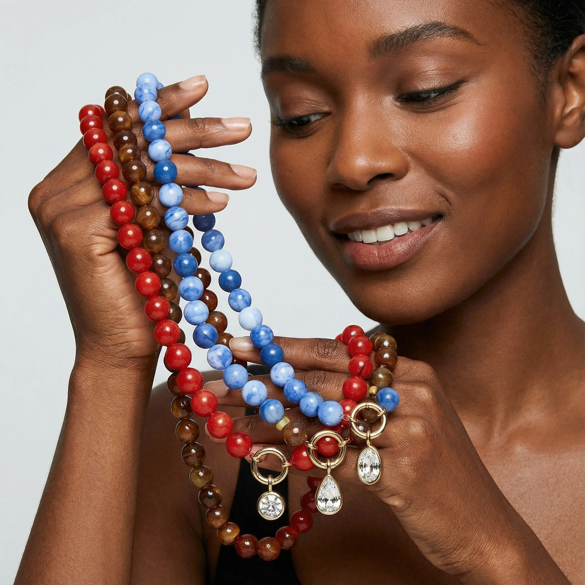 Stainless Steel O Shape Necklaces Trendy 18K Gold Plated Multi Color Round Beaded Water