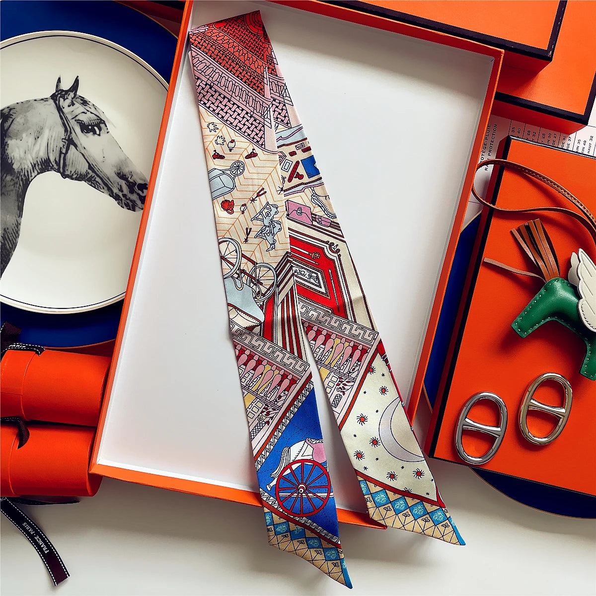 5*86 Cm Neck 100% Silk Scarf Custom Printing Scarves Designer Head Bag Women Stylish