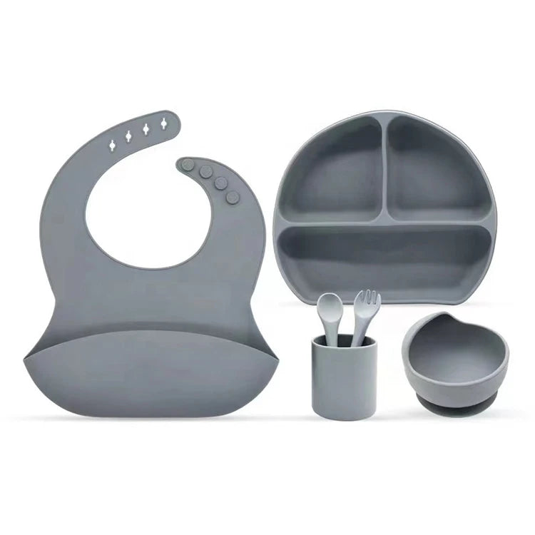 Top Seller Custom 6pcs Baby Feeding Set Food Grade Silicone Dinnerware Including Cups