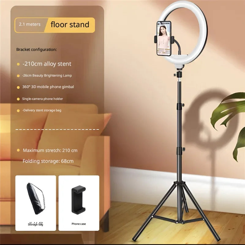Portable Foldable Ring Light Stand with Phone Holder, Dimmable Live Stream Tripod