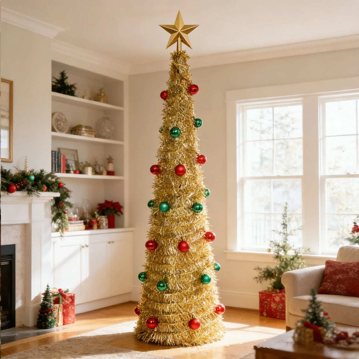 Colorful Sequins Folding Tops Foldable Christmas Tree with Mini Ball Artificial Ornaments