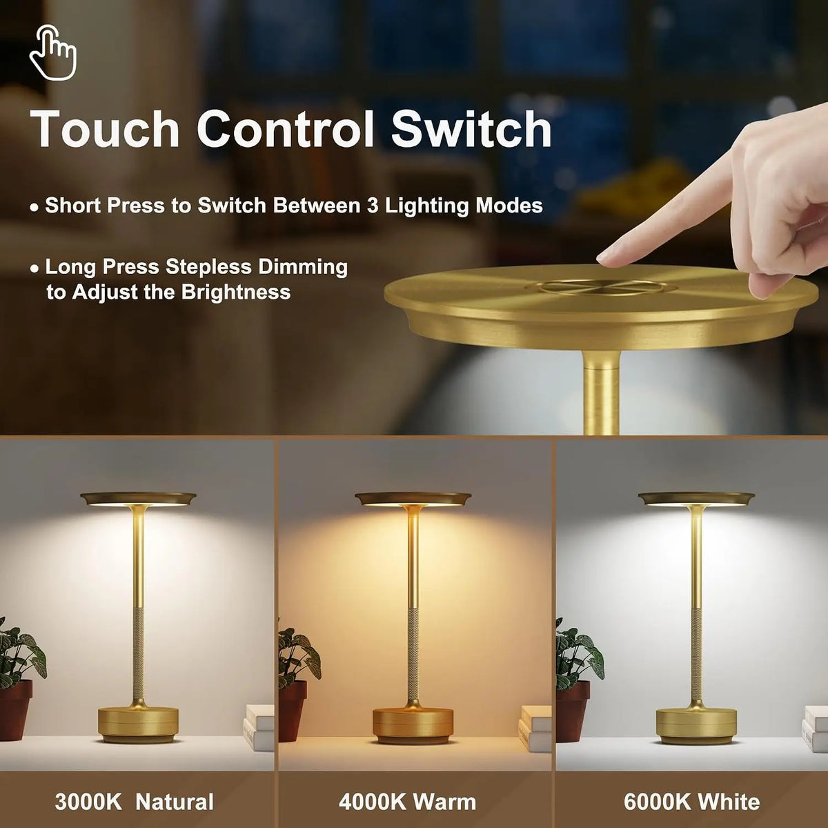 Aluminum Rechargeable Touch Dimming Wireless Modern LED Mini Table Lamp With Multi-Color