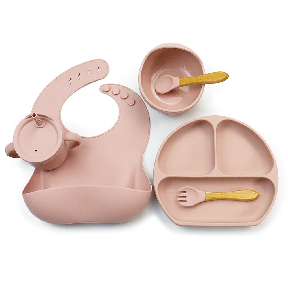 Bpa Free Silicone Baby Feeding Set Food Grade Silicone Spoon and Fork Snack Sippy Cup
