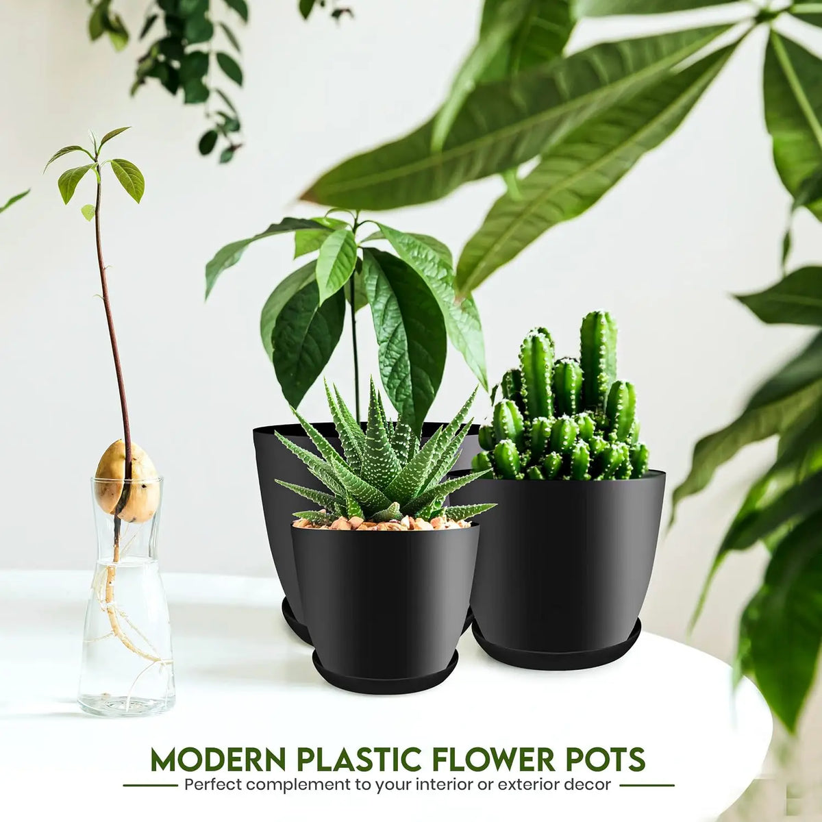 5 Pack Eco-Friendly Durable Self-Watering Plastic Flower Pots Drainage Holes